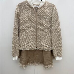 ADEAM Textured Cream Bomber Jacket
